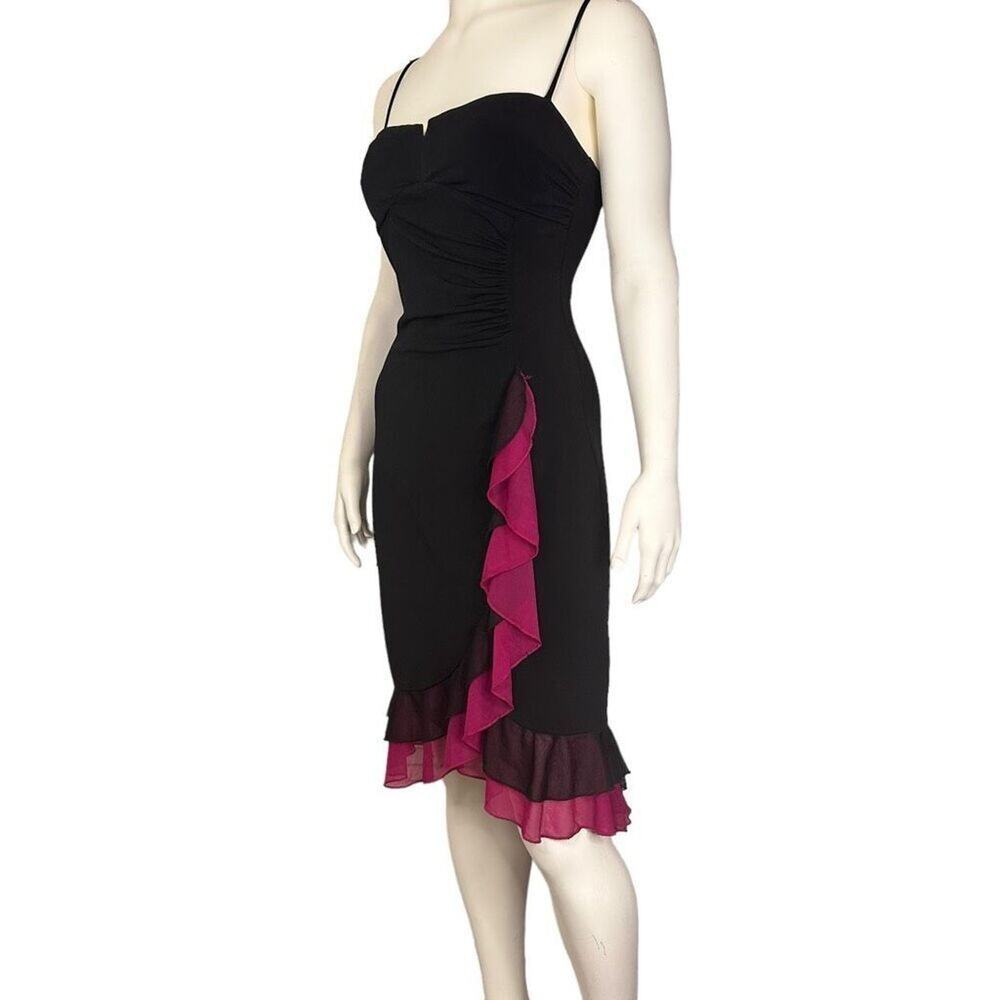 Vintage Y2K Ruby Rox Whimsigoth Asymmetrical Ruffle Dress Black Pink L - Picture 3 of 14